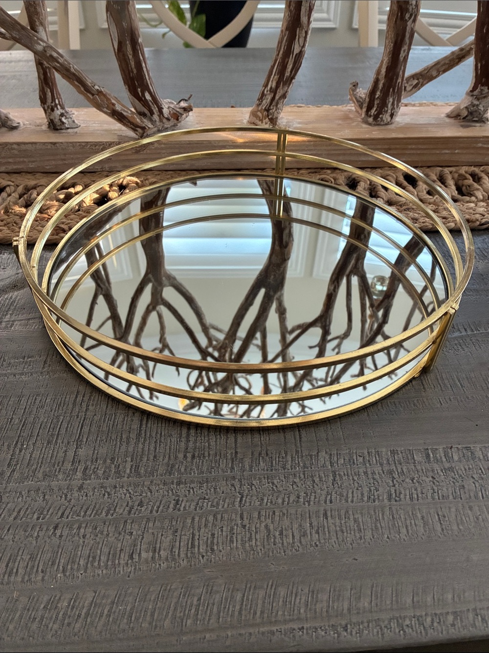 Gold Round Mirrored Decorative Tray 12”